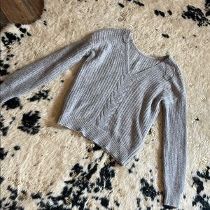 Gray reversible V-Neck or scoop neck Cable Knit sweater